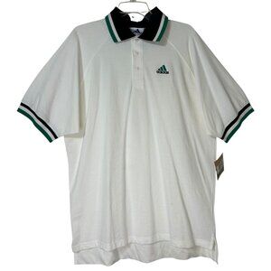 Vintage 90s Adidas Tennis Polo Shirt -White Black & Green - Men's Size XL - NWT
